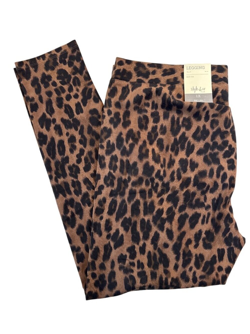 Style & Co Animal Print Leggings~Size 1X~Brown/Black Elastic Waist NWT L16 29